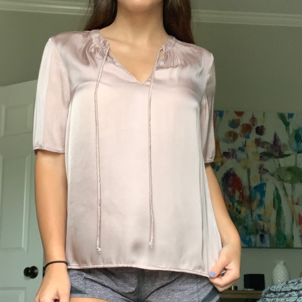 Pink silky peasant blouse